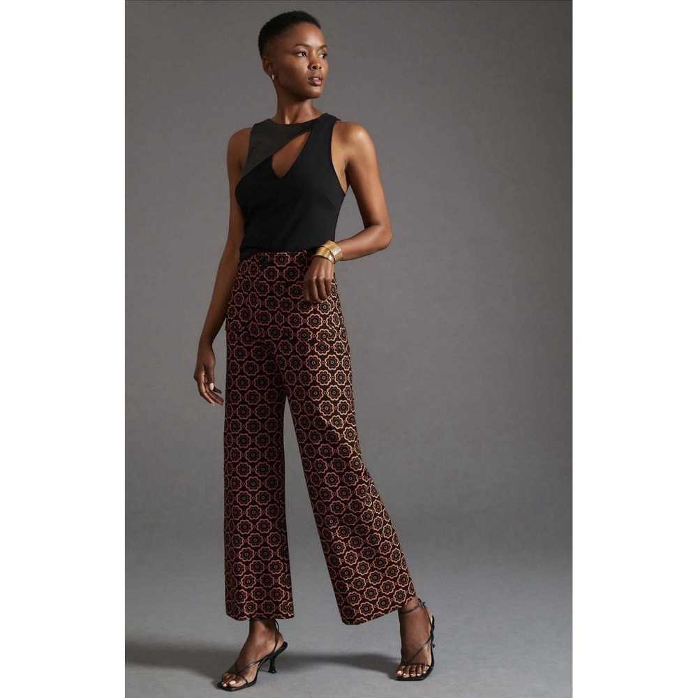 Maeve Anthropologie Petite 28 The Colette Crop Wide Leg Black Floral Ponte Pants